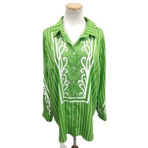 Bob Mackie Green and White Button Down Shirt